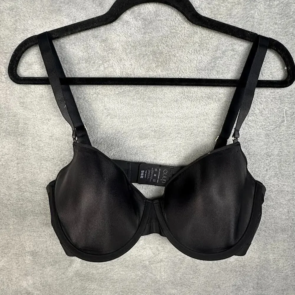 CUUP Bra Womens 36E Black The Demi Mesh Underwire Adjustable Straps